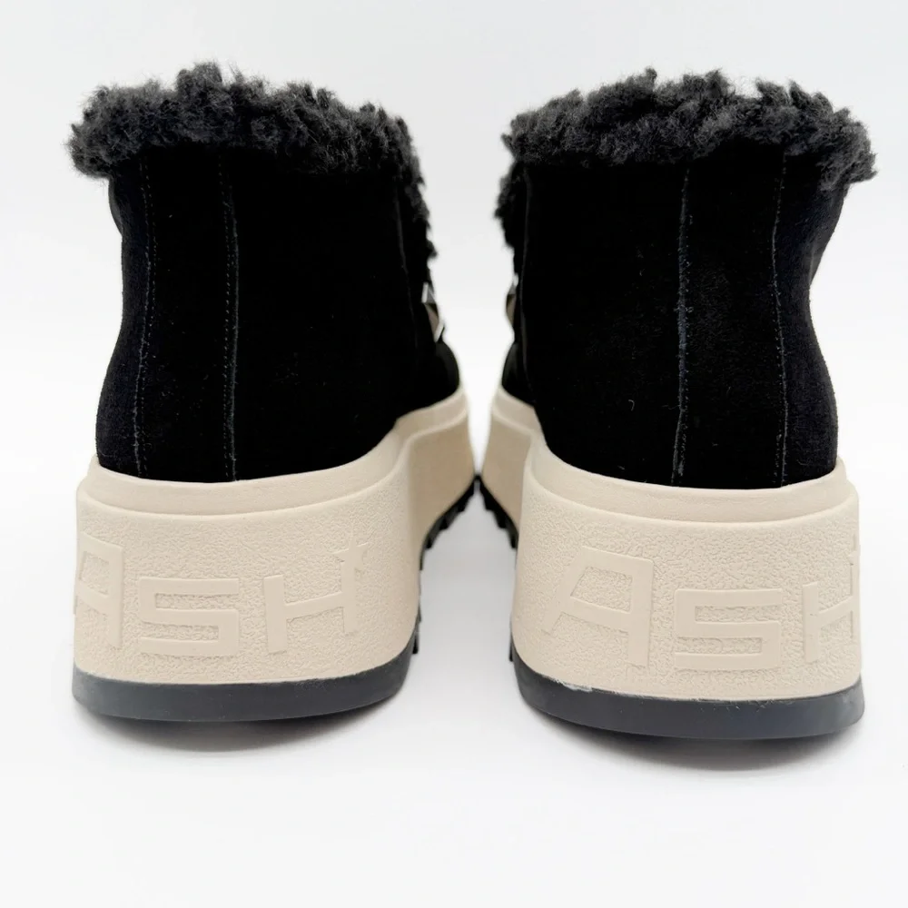 Ash Magic Moc Platform Lug Sole Ankle Boot Suede Shearling Black EU41 US 11 NEW